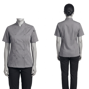 Uniforme de chef pour femme, 240 GSM, sergé en polycoton, couleur prune, double boutonnage, logo brodé personnalisé, manches longues, coupe premium - Product Image 4