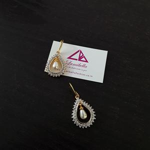 Fashion Drop Earrings Oval Shaped American Diamond Hoops with Pearls - Product Image 1