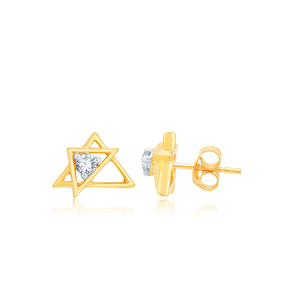ต่างหูเพชรทรงสามเหลี่ยมประดับเพชรทรงกลมจากแล็บโกรว์ ดีไซน์ Starry Sheen Diamond Studs ทองคำ 18K สีเหลือง สำหรับผู้หญิง เครื่องประดับคุณภาพสูง - Product Image 1