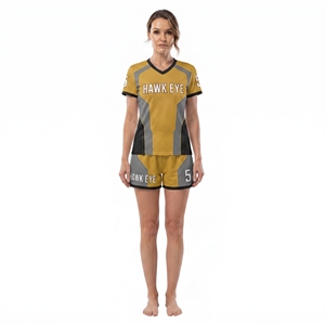 Conjunto de Uniforme de Fútbol Sublimado Personalizado, 100% Poliéster, Camiseta de Manga Corta con Cuello en V y Pantalones Cortos, Ropa Deportiva Transpirable para Mujer - Product Image 4
