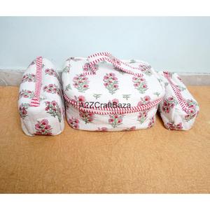 กระเป๋าซิปผ้าฝ้ายแท้ 100% ลายทาง งานแฮนด์เมด  แบบควิลท์  รักษ์โลก  ชุดจัดระเบียบเครื่องสำอางและอุปกรณ์เดินทาง (ขนาดเล็ก กลาง ใหญ่) - Product Image 1