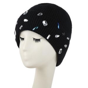 Mens Black Rhinestone Beanie Hat Hand Unisex <b>Winter</b> <b>Cap</b> Solid Color Adult 56-58CM - Product Image 1