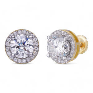 Boucles d'oreilles clous unisexe en argent sterling 925 plaqué or 14K, moissanite taille brillant rond, serti halo, tendance, vente en gros, 7mm-12mm - Product Image 5