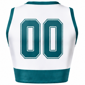 White Teal Sublimated Sleeveless Cheerleading Jersey Team Athletic Sportswear Training Performance Competition Top Uniform - Product Image 2