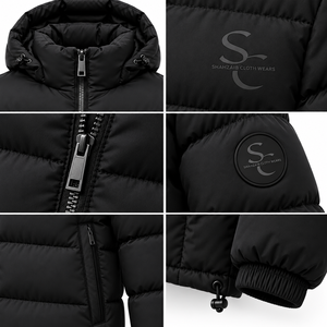 Veste matelassée unisexe surdimensionnée entièrement noire, écologique, imperméable, à capuche, pour l'hiver, vente en gros, vêtements OEM - Product Image 4