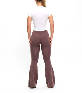 Mid Elastic <b>Flared</b> Leg Yoga <b>Leggings</b> Full Length Solid Color Seamless Stretch Simple Quick Dry Breathable Women's Fitness Wear - Product Image 2