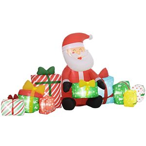 Babbo Natale Gonfiabile in PVC da 1,35 m con Scatole Regalo e Luci LED Bianche per Esposizione Esterna - Product Image 1
