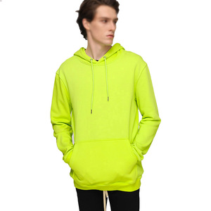 Sweat-shirt à capuche surdimensionné pour homme, vert néon, coupe classique, couleur unie, coton French Terry, sweat-shirt décontracté avec poche avant - Product Image 1