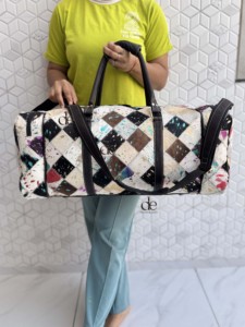 Nouveauté : Sac de voyage unisexe en cuir véritable effet métallisé, motif à carreaux, fait main, multi-usages, grande taille, sac de sport - Product Image 5