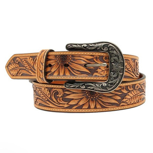 Cinturón Western Vintage para Vaqueros, Cinturón de Cuero Genuino con Logotipo Grabado y Hebilla de Latón de Diseño - Product Image 6