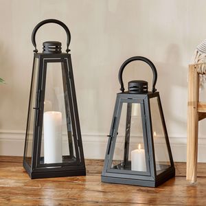 Wholesale Modern Black Metal Hanging Candle <b>Lantern</b> <b>Set</b> Of 2 Indoor Outdoor Decorative Candle Holder <b>Lantern</b> For Home Garden - Product Image 1