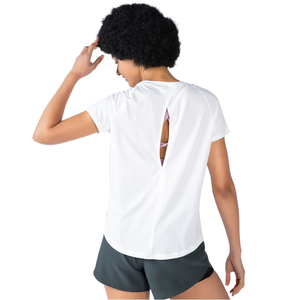 Camiseta de Mujer Blanca 100% Algodón Transpirable con Forro Polar, Diseño Asimétrico con Abertura en la Espalda, Manga Corta, Cuello Redondo, Informal, para Invierno/Otoño - Product Image 2