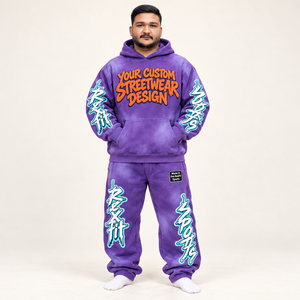 Conjunto de Sudadera con Capucha y Pantalones Deportivos Personalizados para Hombre, Estampado Digital Morado, Felpa Francesa, Servicio OEM, Ropa de Otoño - Product Image 1