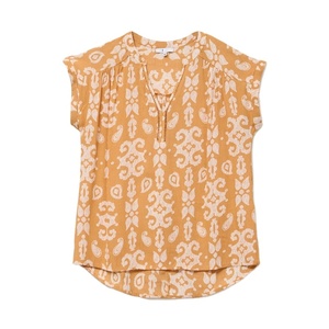 Blusa de Crepé de Manga Corta Color Amarillo Ocre para Mujer, Ligera, Transpirable, Elegante, Informal, para Oficina, Moda de Verano - Product Image 5