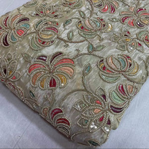 ผ้าวิสโคสพรีเมียมปักลายละเอียดประณีตด้วยด้ายหลายเส้นและลูกปัดแท้ งานปักสวยงาม - Product Image 1