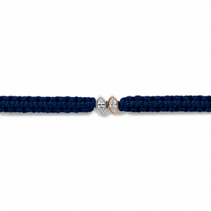 Bracelet en macramé bleu marine en or 14 carats avec diamants CVD de laboratoire F VVS VS, design double marquise, cordon tressé réglable plaqué rhodium - Product Image 2
