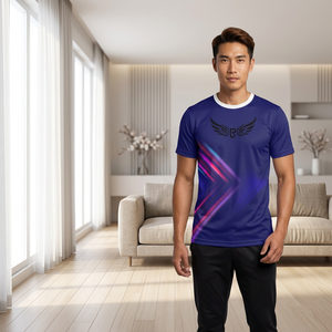 Camiseta Deportiva de Manga Corta para Hombre, Corte Ajustado, Estampado Geométrico Azul, Cuello Redondo, Poliéster que Absorbe la Humedad, para Todas las Temporadas - Product Image 5