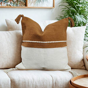 Housse de coussin pliable faite à la main en tissu tissé orange et blanc avec fermeture éclair, texture tissée, pour canapé-lit - Product Image 4