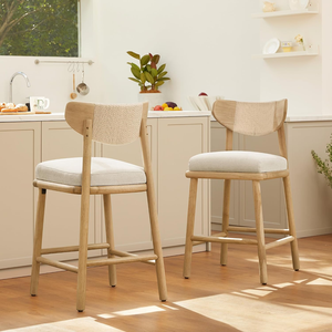 Ensemble de 2 tabourets de bar scandinaves en bois avec sièges rembourrés en tissu, chaises de bar hauteur comptoir, design moderne pour la cuisine et la maison - Product Image 4