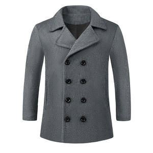 Wholesale Regular Wool Winter Warm <b>Pea</b> <b>Coat</b> Slim Fit Casual Gray Color Double Breasted Comfortable Cold Weather <b>Men's</b> <b>Pea</b> <b>Coat</b> - Product Image 1