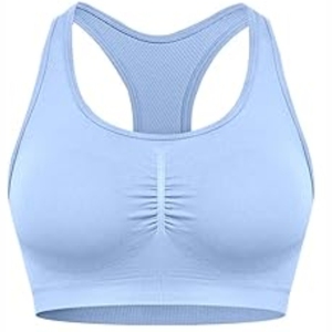 Women Solid Color Racerback Sports <b>Bra</b> High Waist Leggings Seamless Yoga Set Medium Support Light <b>Blue</b> - Product Image 2