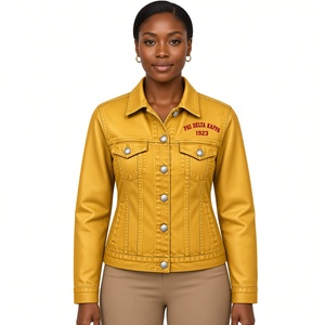 Chaqueta de Mezclilla Roja para Mujer PDK con Elegante Bordado en el Pecho, Cierre de Botones, Cuello Clásico y Corte Ajustado Informal - Product Image 1
