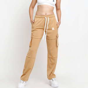 Women's Fleece Cargo <b>Pants</b> Mid Waist Drawstring Solid Color Loose Fit Full Length Casual Streetwear With Pockets Autumn Wear - Product Image 1