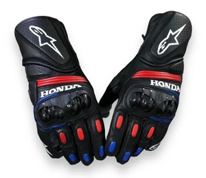 Leather Full Finger <b>Gloves</b> Black <b>Red</b> Blue Cycling Protective Gear Men Summer Use Hook & Loop Closure - Product Image 2