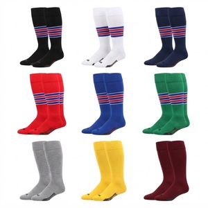 Chaussettes hautes de baseball et de softball rouges avec triple rayures bleues et blanches, uniforme d'équipe sportive - Product Image 1