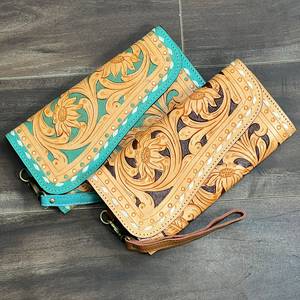 Carteras de Mano Personalizadas de Cuero Genuino con Diseño Floral, Tarjetero de Lujo con Hojas, Gran Capacidad, Multiusos - Product Image 3
