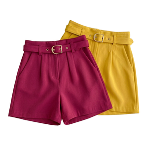 Shorts blancs taille haute pour femme, coupe ample et décontractée, style mode, jambe large, tissé, respirant, motif tendance, printemps-été - Product Image 4