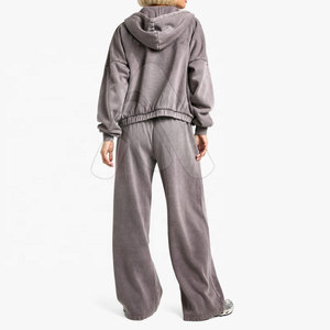 Conjunto Deportivo de Mujer para Invierno 2026, Lavado Ácido, con Capucha, 100% Algodón, Ecológico, Informal, Transpirable y de Secado Rápido - Product Image 2
