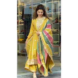 ชุดปาร์ตี้ผู้หญิงสวยๆเสื้อ georgette เทียมพร้อมพลซโซ & dupatta หลากสี - Product Image 4