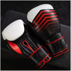 Guantes de Boxeo Profesionales Negros con Diseño a Rayas, Guantes de Entrenamiento para Sparring, Muay Thai, Guantes para Saco de Boxeo, 16oz - Product Image 3