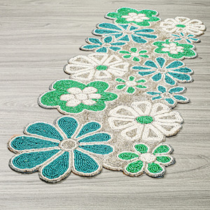 Floral Beaded Table <b>Runner</b> Handmade <b>Green</b> Blue Silver Dining Table Decor for Wedding Birthday Party Banquet Home - Product Image 4