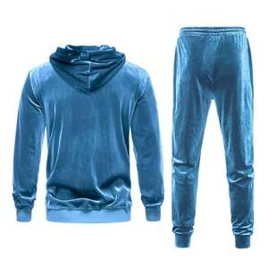Ensemble de survêtement en velours pour homme avec logo personnalisé, hiver, deux pièces, veste à capuche zippée en velours doux, pantalon à taille élastique, vêtements de sport - Product Image 2