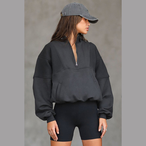<b>Women's</b> Oversized Hooded Fleece <b>Sweatshirt</b> With Zipper Drop-Shoulder Full Sleeve Solid Color Autumn Wear - Product Image 1