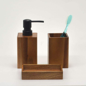 Ensemble de porte-brosses de salle de bain en bois poli brun foncé pour la décoration, ensemble de salle de bain de luxe pour la maison ou l'hôtel - Product Image 2