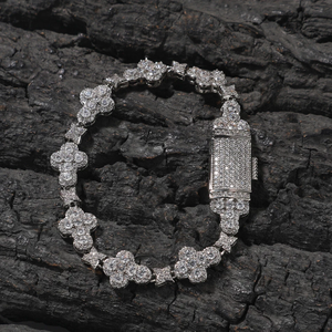 Iced Out <b>Clover</b> <b>Bracelet</b> Diamond Tennis Chain Luxury Hip Hop Jewelry White Gold Finish Statement <b>Bracelet</b> For Women Men - Product Image 1