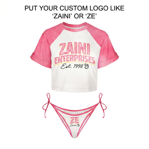 Nouveau bikini taille haute deux pièces avec boutons, style européen et américain, sexy, couleur unie, sans bretelles, 100 % polyester, logo sur le devant - Product Image 1
