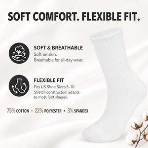Chaussettes blanches pour femmes, en mélange de coton respirant, tricot côtelé, mi-mollet, couleur unie, pour usage quotidien - Product Image 6