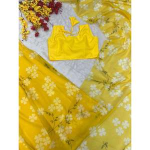 DERNIÈRE TABBY SOIE IMPRESSION NUMÉRIQUE TRAVAIL LEHENGA CHOLI AVEC DUPATTA JAUNE - Product Image 3