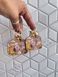 Porte-clés en cuir artisanal de haute qualité, motif tournesol, style rectangulaire, boucles d'oreilles porte-clés, vente chaude, légers - Product Image 2
