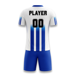Customize Men's Soccer Jersey Set Blue White Striped Sublimated Short Sleeve <b>Moisture</b> Wicking All Seasons Apparel - Product Image 2