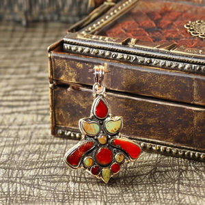 อัญมณีธรรมชาติสีแดงปะการังเทอร์ควอยซ์จี้เงินสเตอร์ลิง925งานแต่งงานของขวัญปาร์ตี้ครบรอบแต่งงาน - Product Image 1