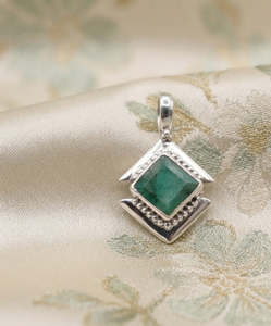 Natural Green <b>Emerald</b> Square Bezel Setting Cute Charm <b>Pendant</b> 925 Sterling Silver Handmade Gemstone Rose Gold Plated Jewelry - Product Image 1