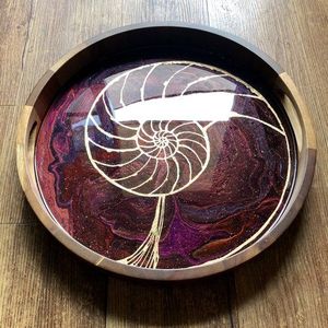 Modern Round Wood <b>Disposable</b> <b>Plates</b> with Gray Pattern Design Eco-Friendly & with Tray for Party Use - Product Image 2