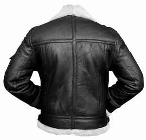 Blouson bomber en cuir véritable marron pour homme, doublé en sherpa, fermeture éclair, vêtement d'extérieur d'hiver, style moto décontracté - Product Image 5