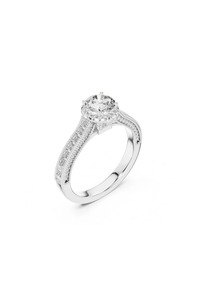 Bague de fiançailles en or blanc 18 carats certifiée IGI avec diamant de laboratoire taille brillant rond et halo de baguettes, vente en gros |   CVD D Couleur VVS1 - Product Image 3