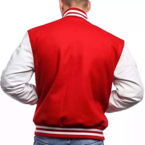 Red Color Wool Body With <b>White</b> Leather Sleeve Men's Clothing <b>Jackets</b> OEM Custom Varsity <b>Jackets</b> - Product Image 2
